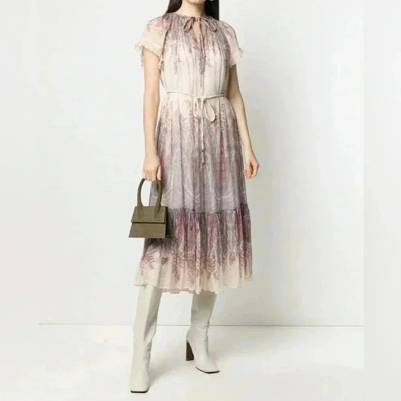 ZIMMERMANN Silk Midi Dress Lucky Flutter Braid Belt Tie Paisley Tassel AU 1 US 6 - Picture 1 of 8